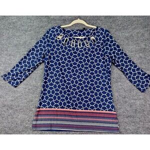 LaVaniza Petite Women’s Large Navy Geometric Tunic Top Chain Print 3/4 Sleeve